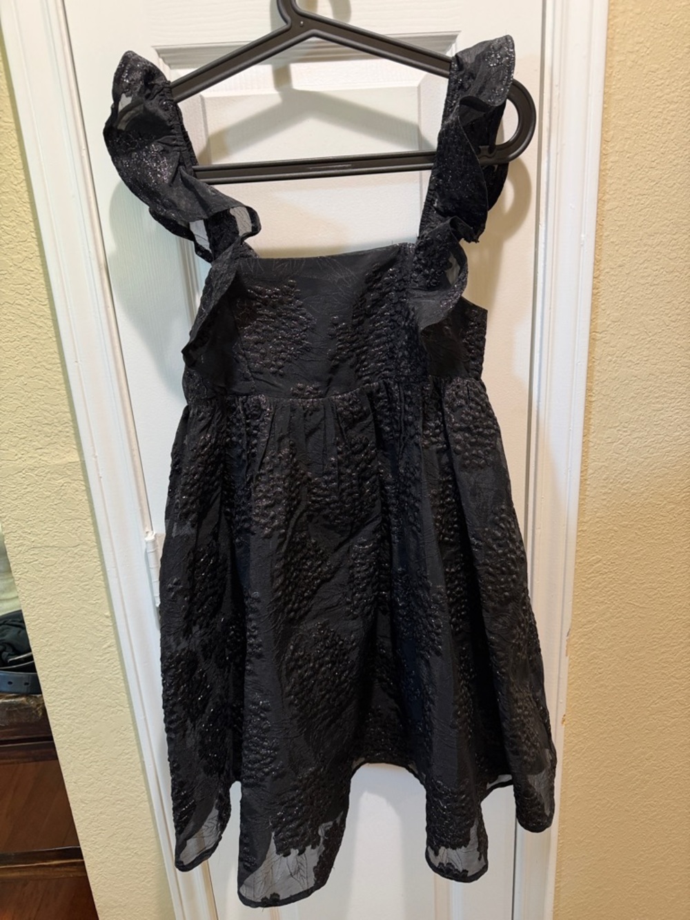 Textured Black Ruffle Strap Mini Dress